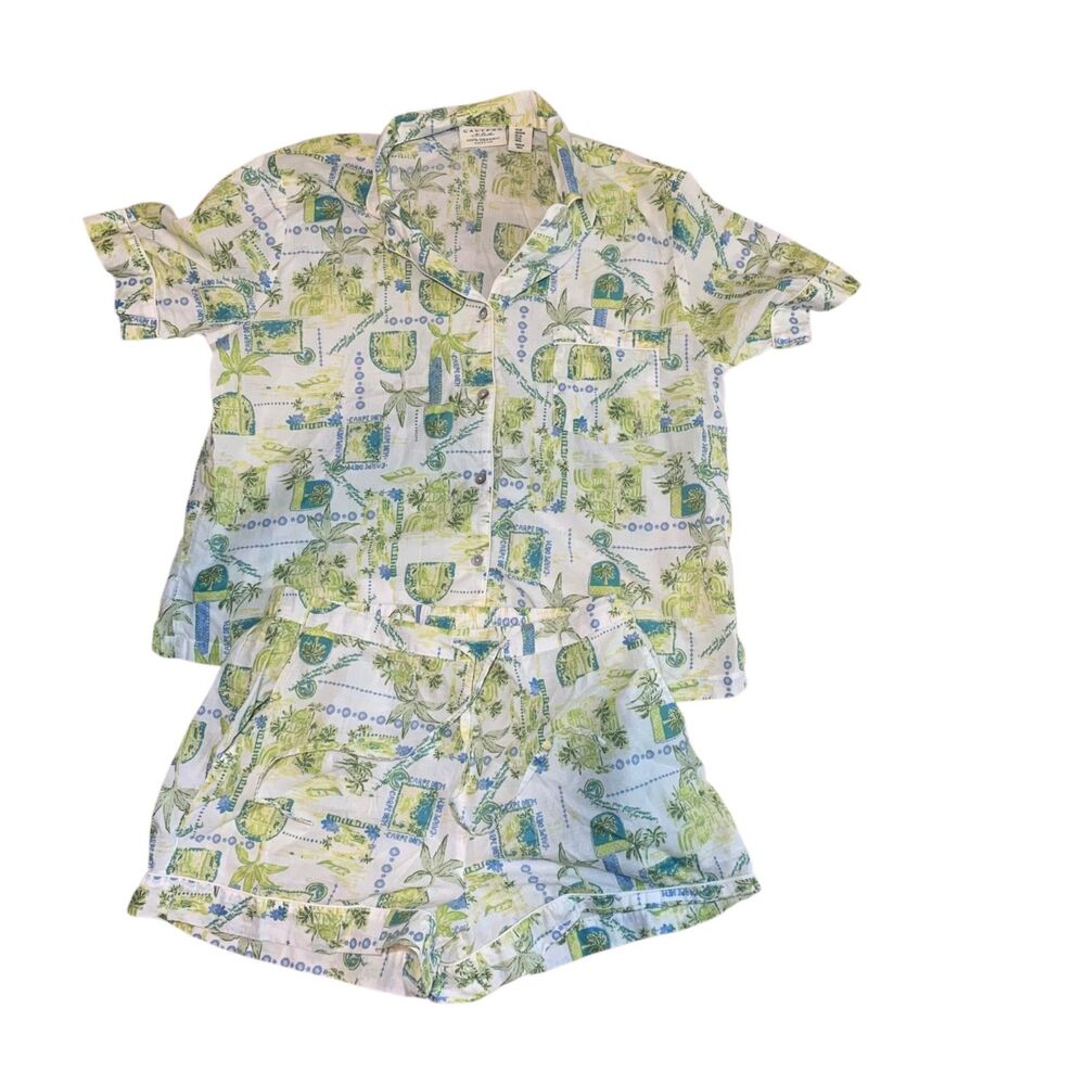 Calypso St Barth Organic Cotton Green and Blue Pajama Set M Sustainable Comfy